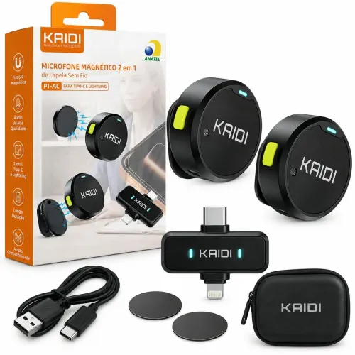 microfone de lapela sem fio magnético dois em um tipo c e IOS Kaidi P1-AC