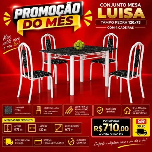 Mesa c/4 cadeiras tampo de pedra (Pague na entrega)