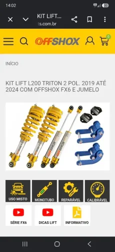 Offshox FX6 Conjunto amortecedores mais jumelo 2" para triton 2019/2024