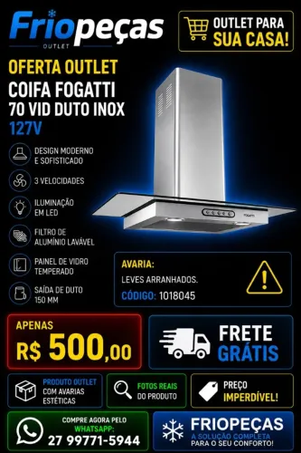 Depurador fogatti 70 vidro duto inox - 127v - outlet
