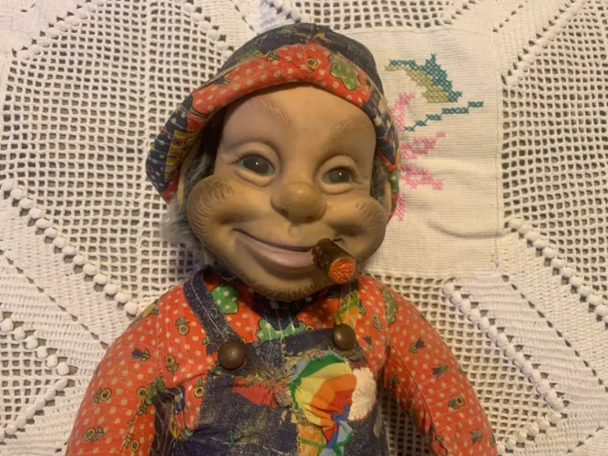 boneco vintage de palhaço "hobo" Red Skelton, década de 50.