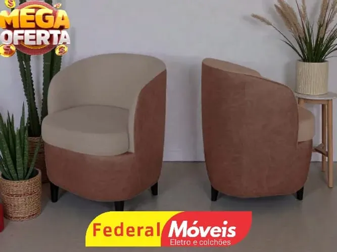 Poltrona Base Giratória Linho Bege (Valor por unidade) - Mega Oferta!