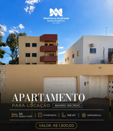 Apartamento de 3/4 para locação no Bairro Recreio.