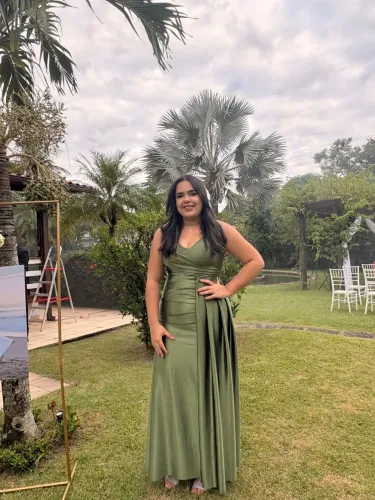 Vestido De Festa Verde Oliva - Usado Uma Vez.