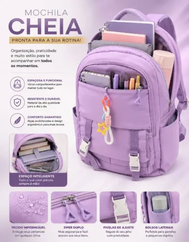 Mochila feminina elegante com vários compartimentos