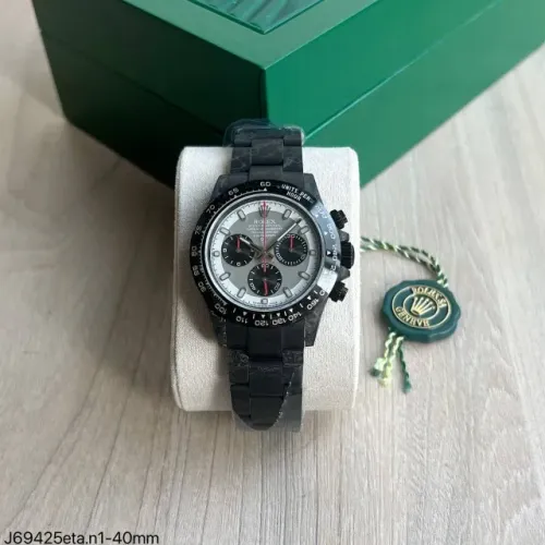 Relógio ROLEX Daytona Pvd custom ETA S/c - Preta Pulseira/Fundo Cinza e Branco .