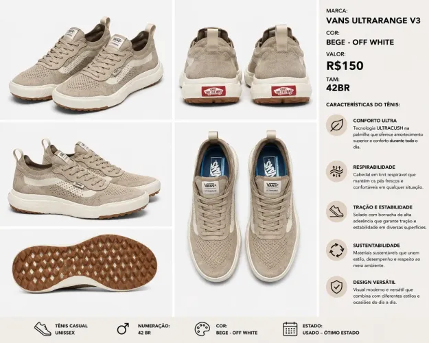 Tênis Vans Ultrarange VR3 TAM-42 - Bege - R$150