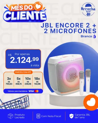 Jbl encore 2 + 2 microfones branca