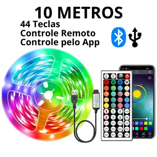 Fita Led RGB 10 Metros controle Remoto e App via Bluetooth