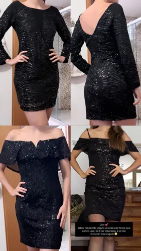 Vestido curto preto paetê festa