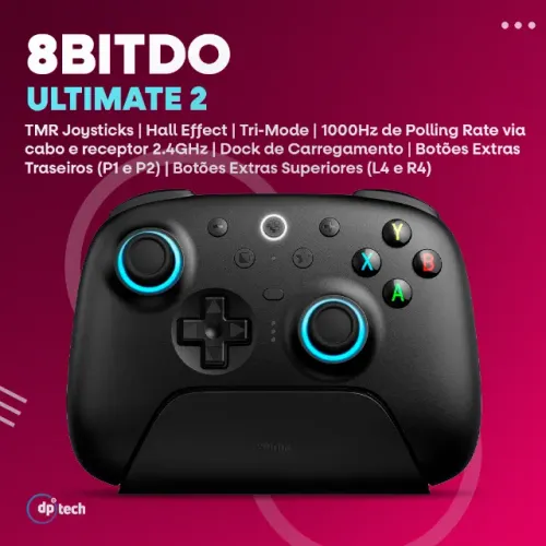 Controle 8BitDo Ultimate 2 | TMR Joysticks | Hall Effect | Dock de Carga -Entrega Grátis-