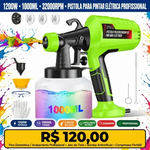1200W 1000ML Pistola Para Pintar Eléctrica Profissional 32000RPM Jato Tinta Com 4 Bicos