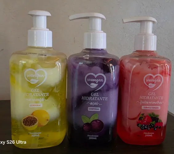 Kit com 3 gel hidrante: Maracujá, açaí e frutas vermelhas