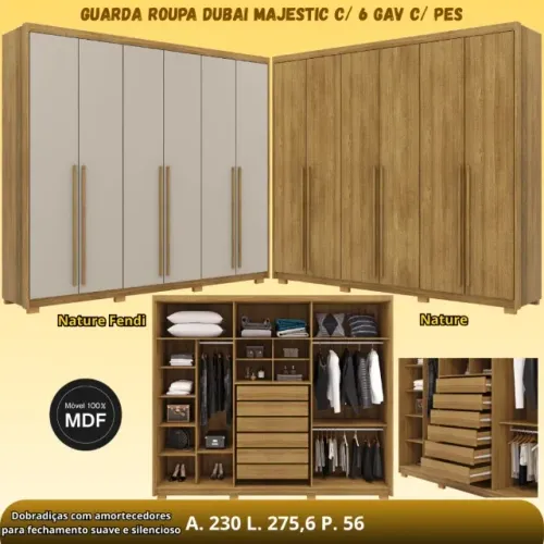 Guarda Roupa de Casal em MDF 2.75m Largura - Entrega e Monta na Hora