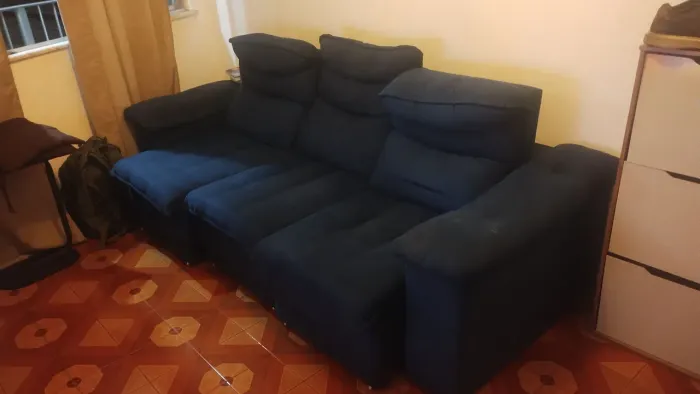 Sofá retrátil 3 lugares Suede Azul