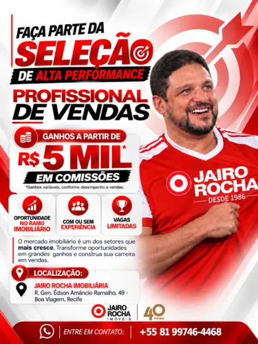 VAGA CORRETOR DE IMÓVEIS DE ALTA PERFOMACE