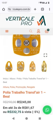 Polia transfer Air fixe 1 alumínio e aço inox
