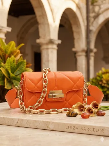 Bolsa Mini Luiza Barcelos Matelassê Laranja Maxi Corrente Ouro - Original