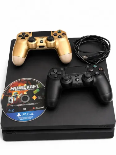 Playstation 4 slim + 2 manetes e jogo