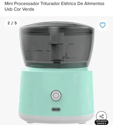 Mini Processador Triturador - Elétrico de Alimentos USB - Verde