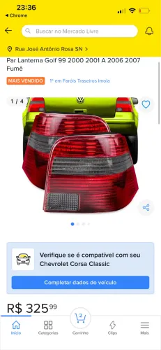 Par Lanterna Golf 99 2000 2001 A 2006 2007 Fumê