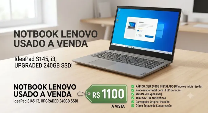 Notebook Lenovo IdeaPad S145 i3 (8ª Geração) | SSD 240GB - Rápido!