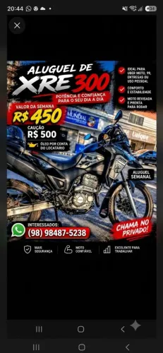 Aluguel moto Xre 300 450 semanal