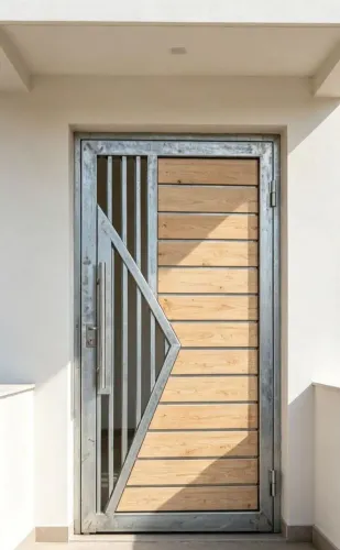 Porta em aço galvanizado com madeira