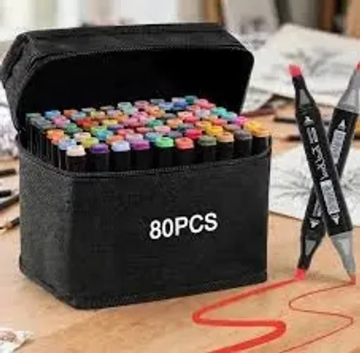 Conjunto de canetas Coloridas Ponta Dupla 80pçs com Estojo