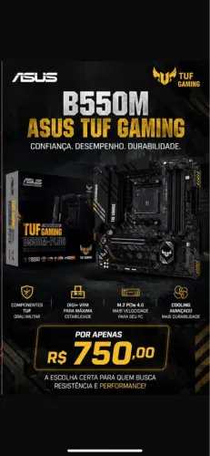 Vendo ou troco placa mãe b550m Asus tuf am4 nova na caixa, divido no cartão