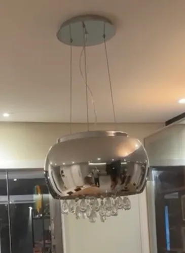 Lustre pendente 40cm diâmetro cromado LED