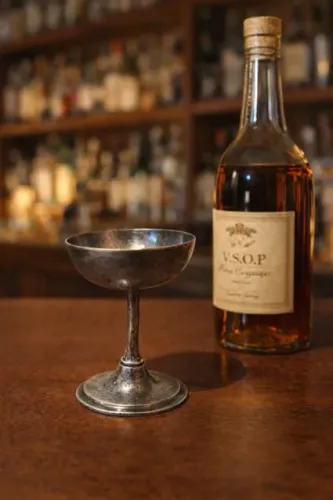 Taça vintage estilo cálice em metal prateado, peça antiga com estética clássica ideal para