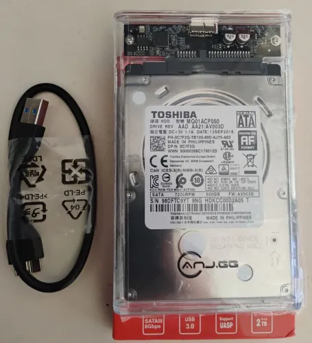 HD 500 GB Toshiba 100% Saudável 7.200 RPM Com Case e Cabo USB 3.0