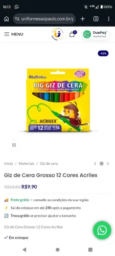 Giz de cera 12 cores acrilex
