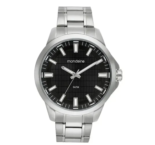 Relógio Mondaine Aço inoxidável Prateado Fundo Preto Original