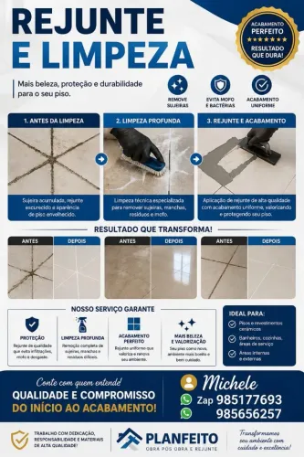 Trabalho com rejunte e limpeza após obra