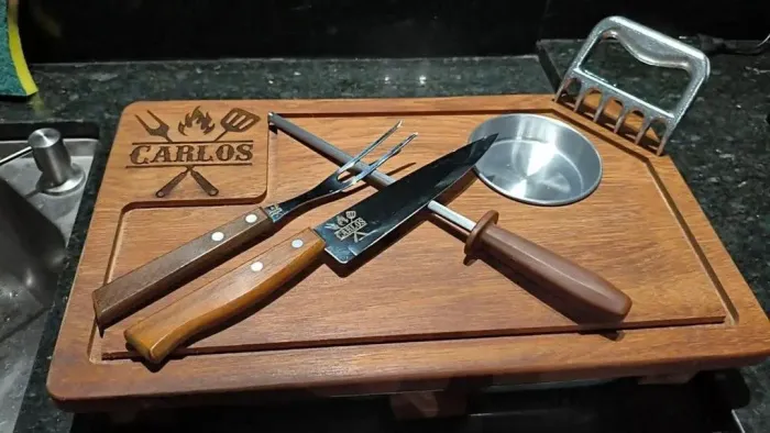 Kit Churrasco tramontina com tábua inteligente personalizada