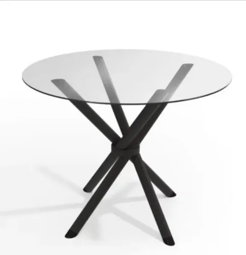 Mesa de Jantar Redonda Moderna - Vidro Fumê e Base em Aço Carbono