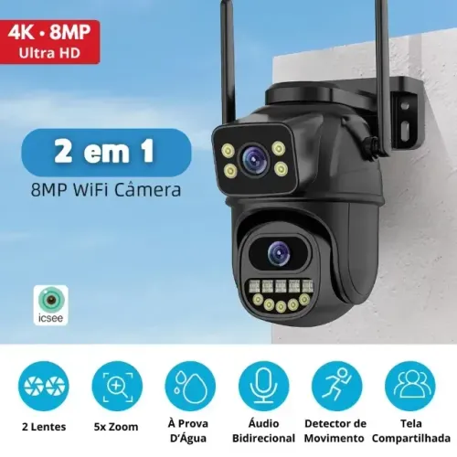 Câmera IP PTZ Externa 4K 8MP - Lente Dupla | AI | WiFi | ONVIF | IP66