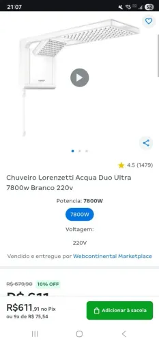 Chuveiro Lorenzetti Acqua Duo Ultra 7800w Branco 220v