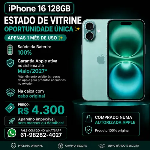 Iphone 16 128GB - Estado de Vitrine - R$ 4.300,00