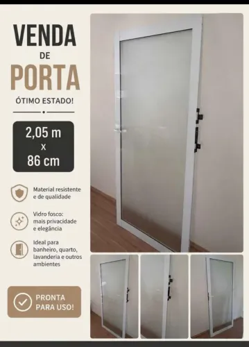 PORTA DE ALUMÍNIO BRANCA COM VIDRO FOSCO - 2,05m x 86cm