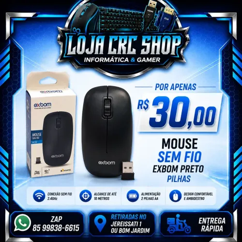 Mouse sem Fio Exbom Pc, notebook, Tv 