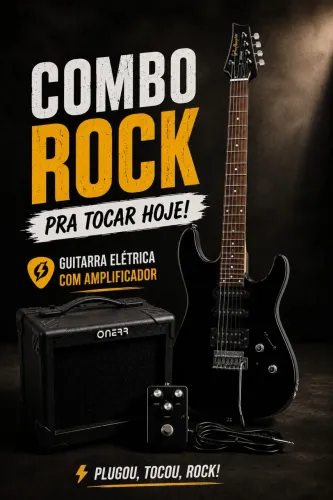 Combo Rock Guitarra Elétrica Preta com Amplificador Onerr