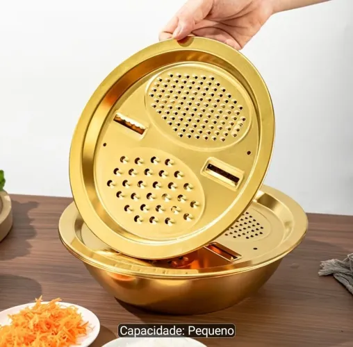 Conjunto 3 peças: escorredor, fatiados de legumes e descascador.