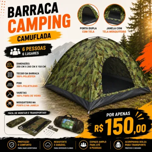 Barraca Camping Camuflada 6 Lugares