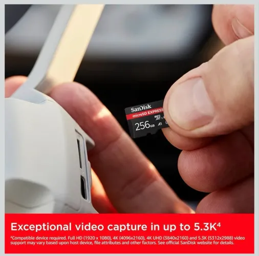 Cartão microSD Express SanDisk de 256 GB, leitura de até 880 MB/s, gravação 650 MB/s