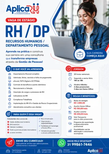 Vaga Estagio de Departamento Pessoal e RH