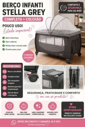 BERÇO INFANTI STELLE GREY + COLCHÃO | CERCADINHO | EXCELENTE ESTADO