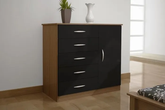 Comoda Sapateira 5 Gaveta 1 Porta Marrom c/ Preto Frete Grátis - Até 12x